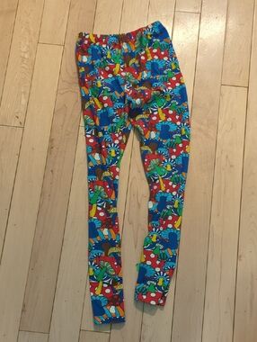 Playful Mushroom Print Kids Leggings in Blue & Red - 12 Years